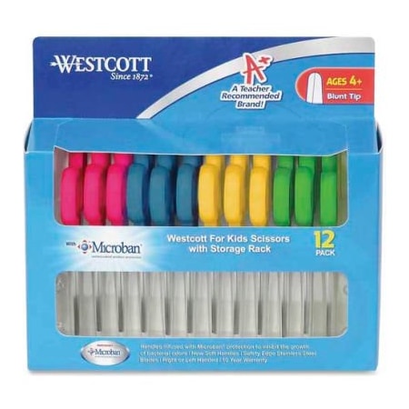 Acme United Westcott School Kids Scissors w/Anti-Microbial Product Protection, 5"L Blunt, Assorted, 12/PK 14871